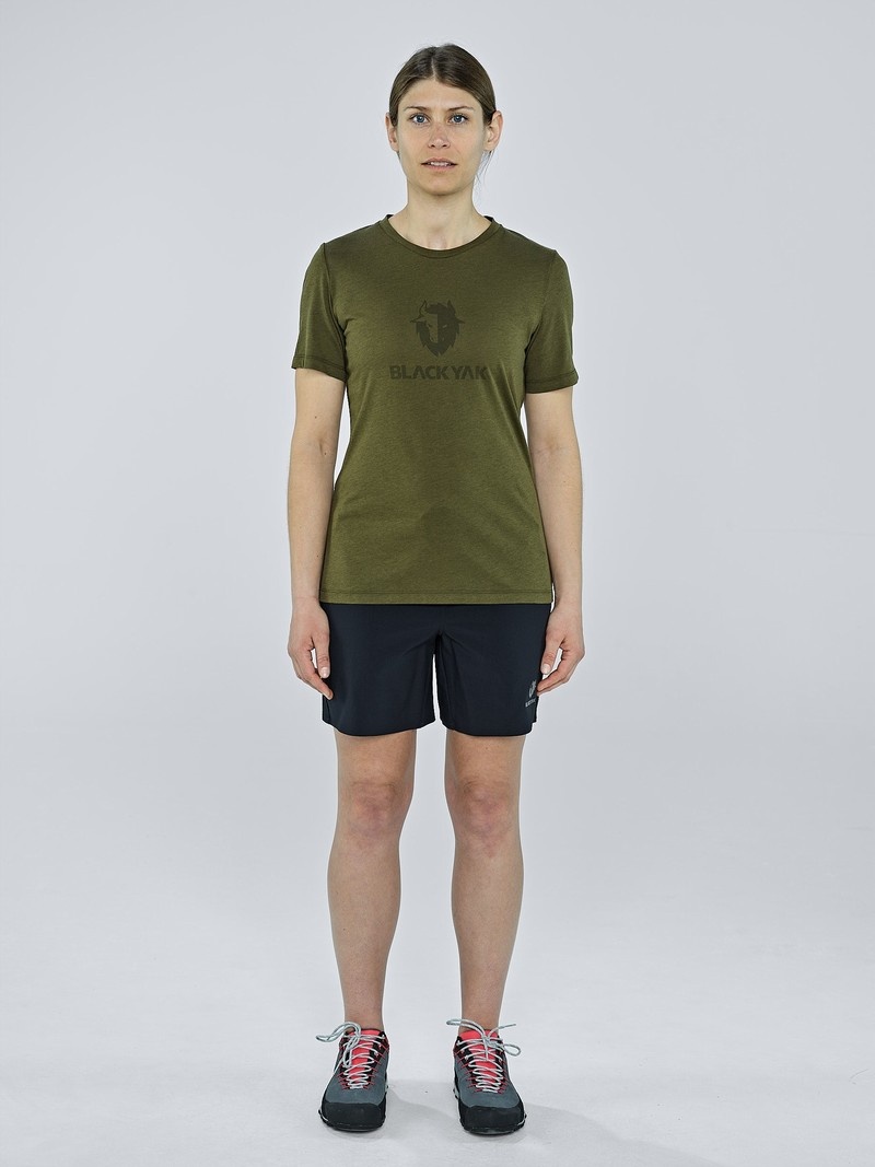 Olive Women's Black Yak Ramo Logo T Shirts | ZM1FS507