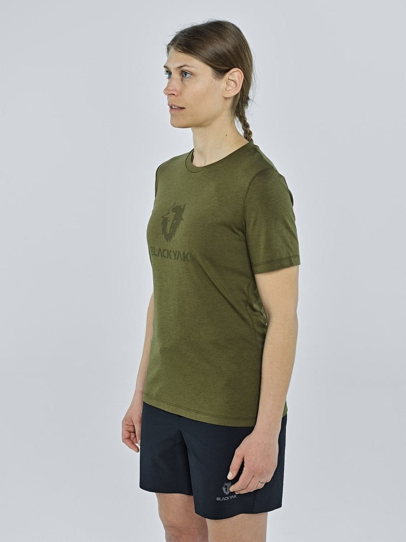 Olive Women's Black Yak Ramo Logo T Shirts | ZM1FS507