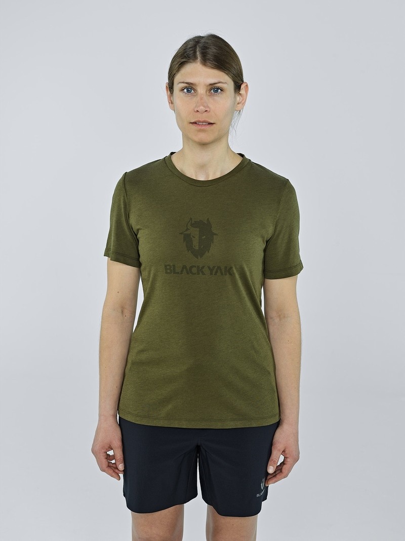 Olive Women\'s Black Yak Ramo Logo T Shirts | ZM1FS507