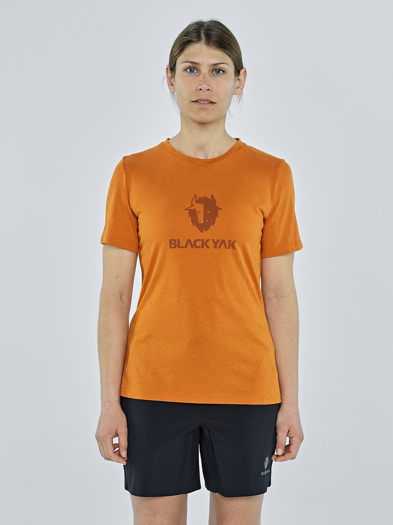 Orange Women\'s Black Yak Ramo Logo T Shirts | ZX2SY215