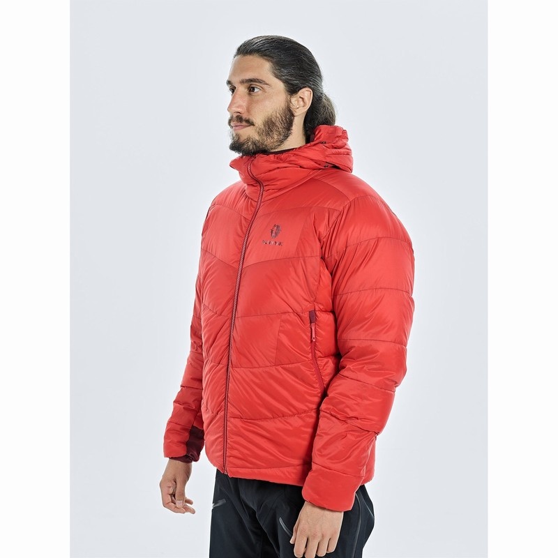 Red Men's Black Yak Burnag Hooded Down Jackets | OZ1WD599