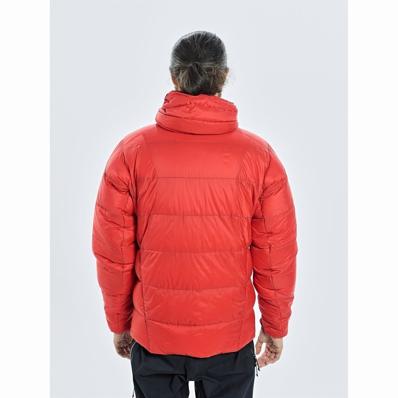 Red Men's Black Yak Burnag Hooded Down Jackets | OZ1WD599