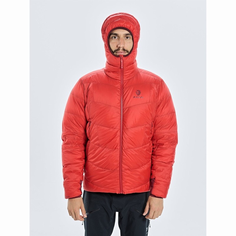 Red Men's Black Yak Burnag Hooded Down Jackets | OZ1WD599