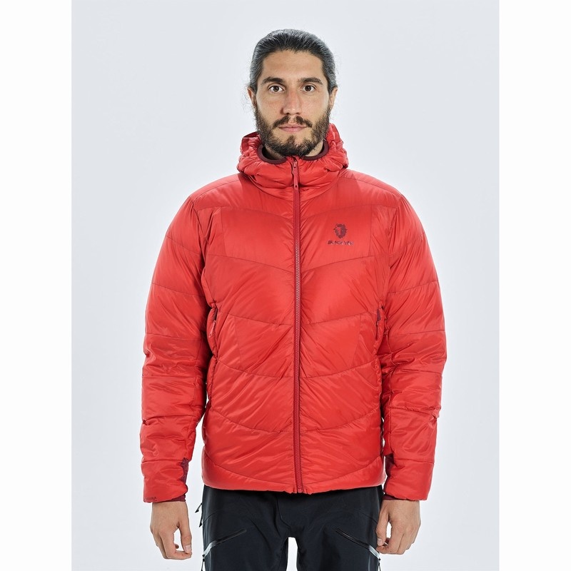 Red Men\'s Black Yak Burnag Hooded Down Jackets | OZ1WD599