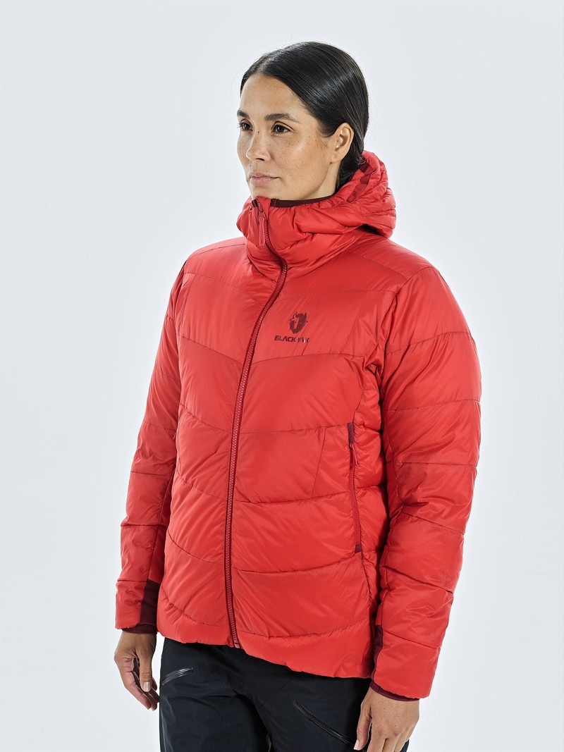 Red Women's Black Yak Burnag Hooded Down Jackets | PS6LC554