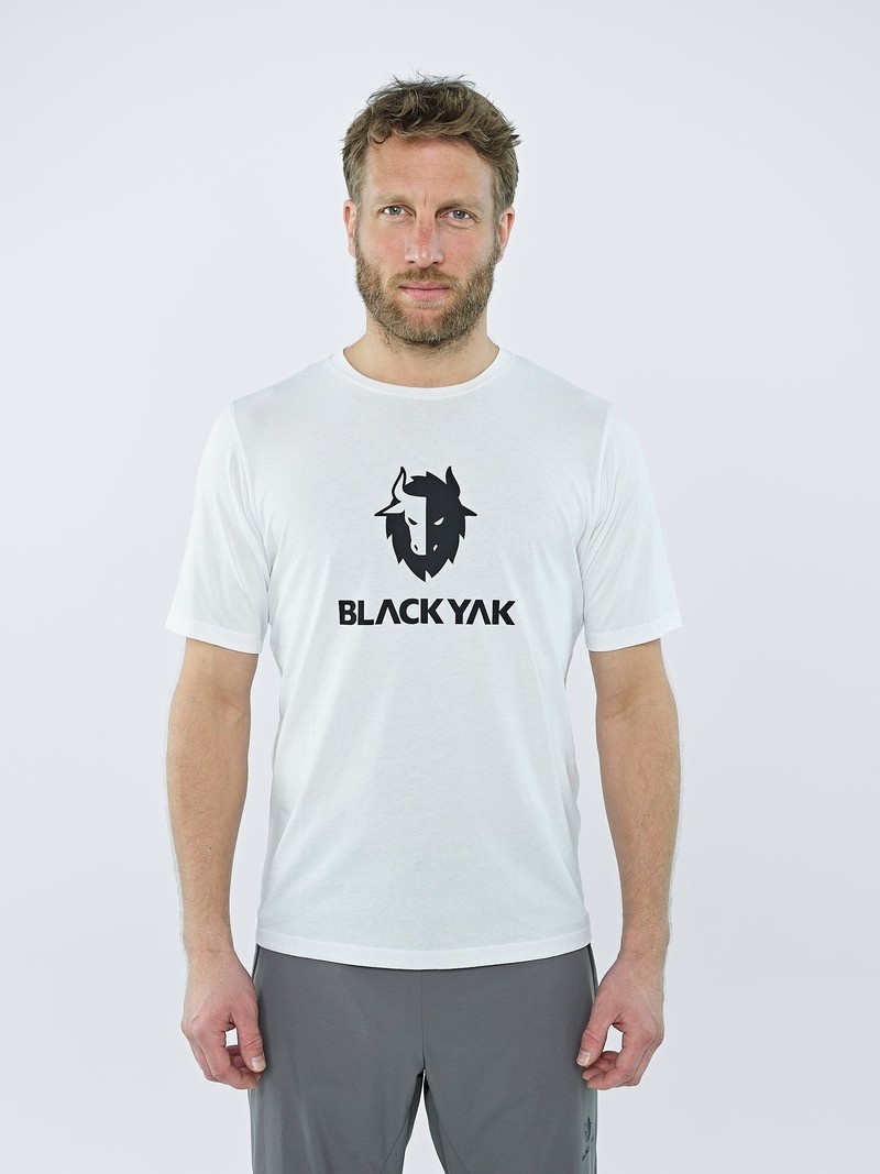 White Men\'s Black Yak Ramo Logo T Shirts | BA2VB504